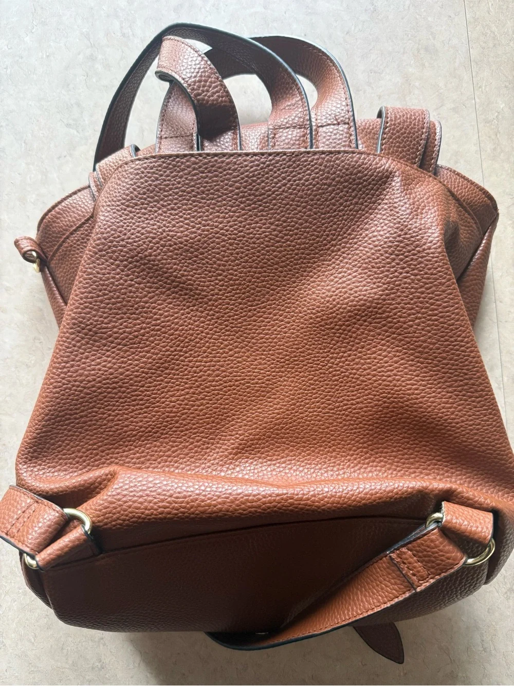 Steve Madden Tan Pebbled Leather Backpack with Gold Hardware